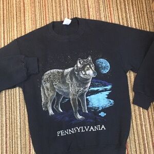 VTG 80’s Wolf full moon Pennsylvania crew neck Graphic Sweater